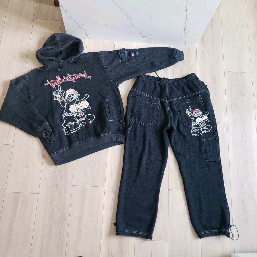 Blue Boy Sweatsuit Mens M Hoodie Cargo Jogger Set Y2K Hip Hop Streetwear